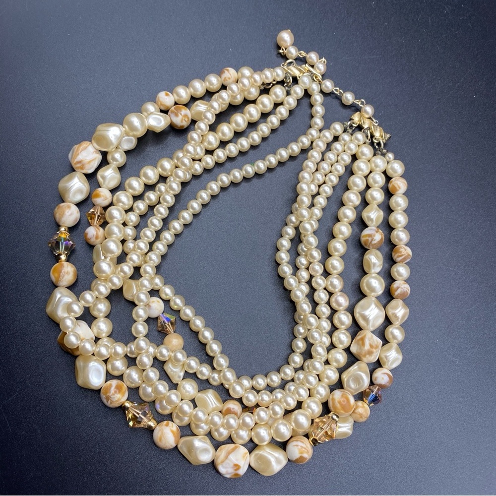 Vintage Multi-Strand Acrylic Pearls & Beads Necklace Granny Core Vibe